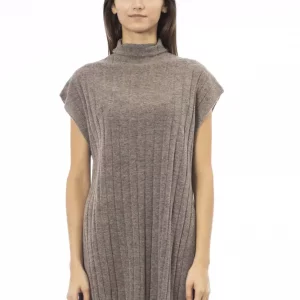 Alpha Studio Brauner Wollpullover für Frauen mit Rollkragen und Seitenschlitzen