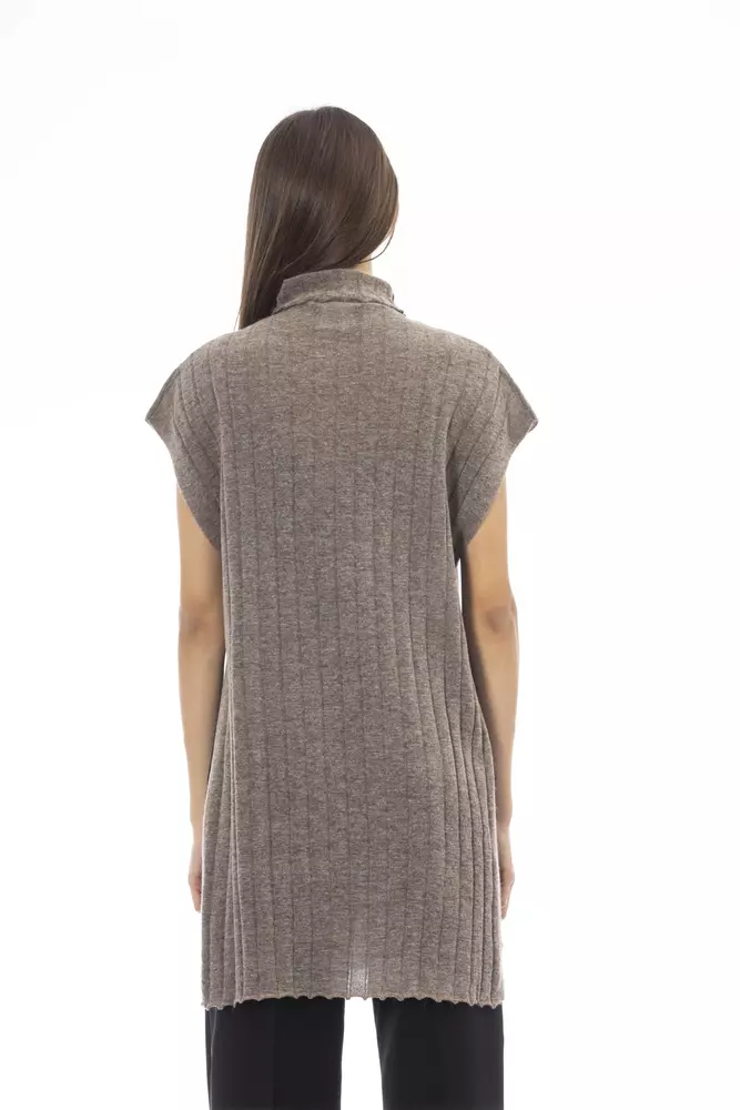Alpha Studio Brauner Wollpullover für Frauen mit Rollkragen und Seitenschlitzen – Bild 3
