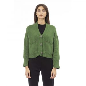 Alpha Studio Grüne Strickjacke aus Merinowolle