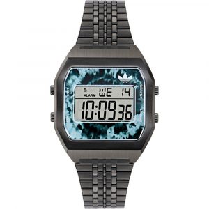 Adidas Schwarze Edelstahl-Digitaluhr