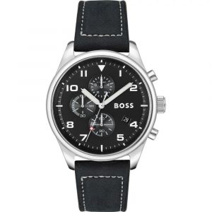 Hugo Boss Schwarze Leder-Armbanduhr