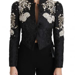 Dolce & Gabbana Schwarze Jacquard-Kristalljacke mit Blumenmuster