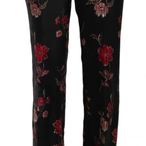 Dolce & Gabbana Schwarze Boot-Cut-Hose mit Blumendruck