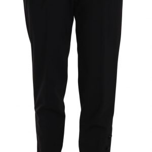 Dolce & Gabbana Schwarze Bundfaltenhose mit Knopfleiste
