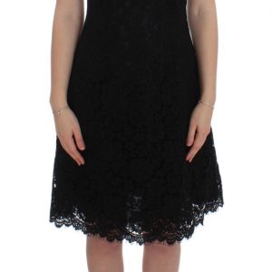Dolce & Gabbana Schwarzes geblümtes knielanges Spitzen-Shift-Kleid