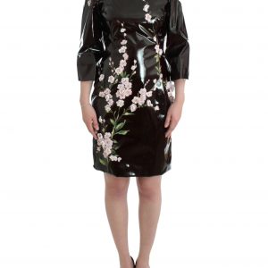 Dolce & Gabbana Schwarzes Lackkleid mit Blumen HANDPAINTED