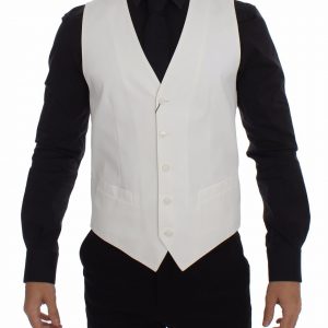 Dolce & Gabbana Weißes Baumwoll-Seidengemisch Kleid Weste Blazer