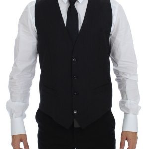 Dolce & Gabbana Schwarz gestreifte einreihige Wollweste