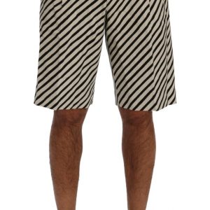 Dolce & Gabbana Weiß Schwarz Gestreifte Hanf Casual Shorts