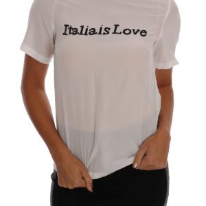 Dolce & Gabbana Weißes Seiden-T-Shirt ITALIA IS LOVE Bluse