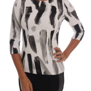 Dolce & Gabbana Weiß-schwarz gestreiftes bedrucktes Blusentop