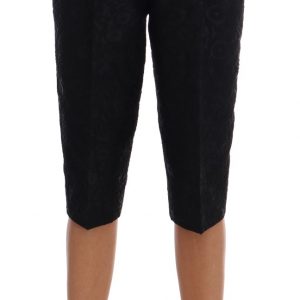 Dolce & Gabbana Schwarze Brokat Capri Shorts mit hoher Taille